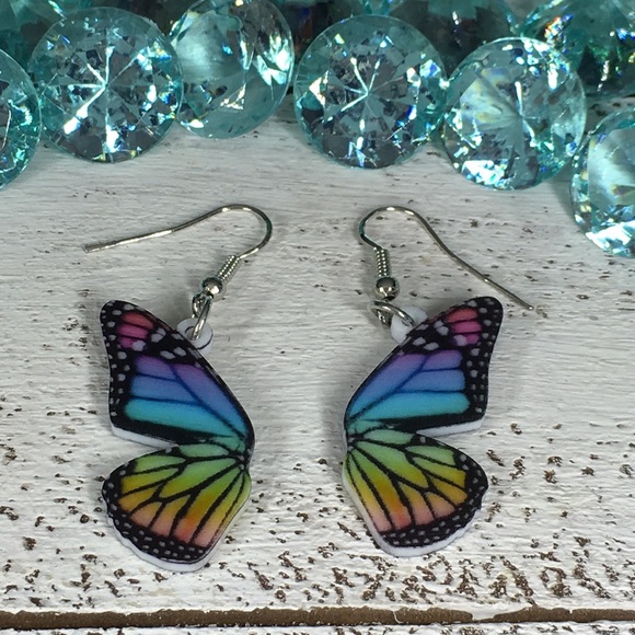 Rainbow Acrylic Butterfly Earrings - Picture 2 of 6